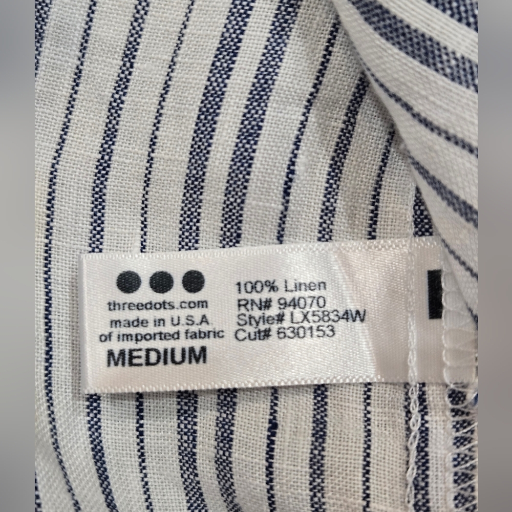 Three Dots Striped 100% Linen Dress Blue, White Sz Mediun Sleeveless - Picture 9 of 10